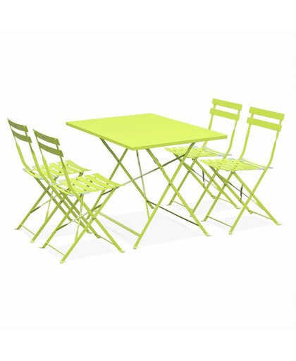 Bistro tuin set, rechthoekige tafel en 4 vouwbare stoelen met poedercoating