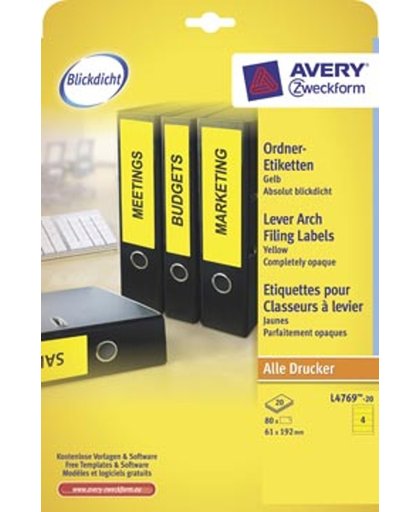 Avery Border Binder Labels, Yellow 192 x 61mm (20)