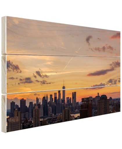 FotoCadeau.nl - Zonsondergang centrum Manhattan Hout 120x80 cm - Foto print op Hout (Wanddecoratie)