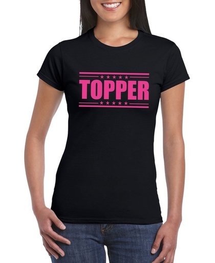 Topper t-shirt zwart met roze bedrukking dames M