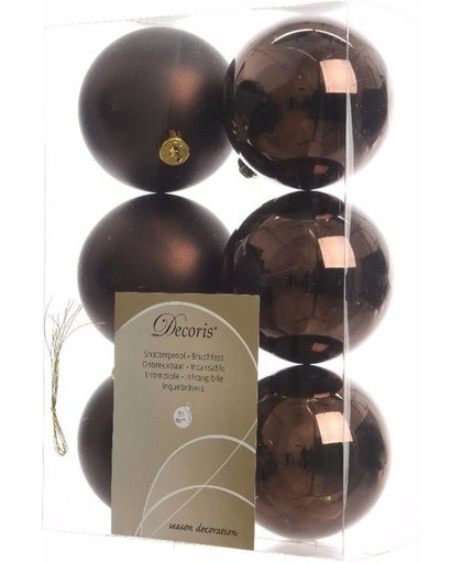 Onbreekbare mix bruine kerstballen - 12 stuks - kerstversiering kerstballen 6 cm