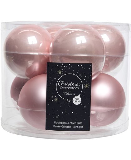 16 x  roze kerstversiering kerstballen glas - 7 cm - kerstballen