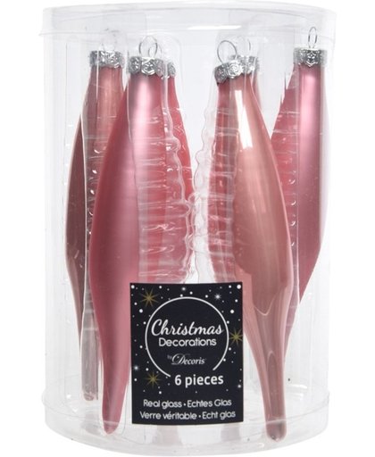 Oud roze kerstballen pegels glas 15 cm