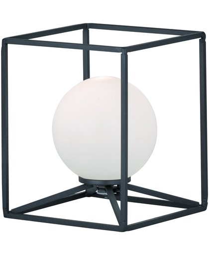 Trio GABBIA - Tafellamp -H 14,5 cm - Mat zwart met wit glas