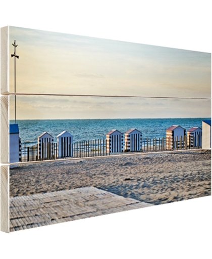 FotoCadeau.nl - Strand aan de Noordzee met huisjes Hout 30x20 cm - Foto print op Hout (Wanddecoratie)