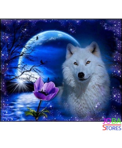 Diamond Painting "JobaStores®" Witte Wolf - volledig - 60x50cm