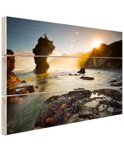 FotoCadeau.nl - Zonsopgang strand Nieuw-Zeeland Hout 60x40 cm - Foto print op Hout (Wanddecoratie)