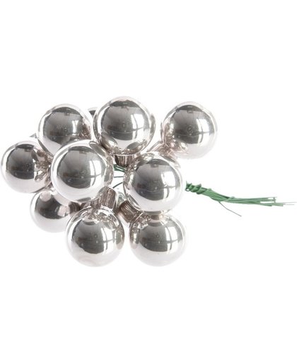 Zilveren kerstballetjes op steker voor kerststuk 2 cm