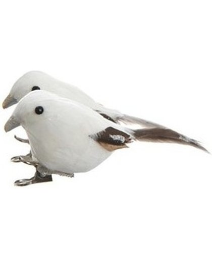 2x Witte vogels kerstversiering clip decoraties 4 cm