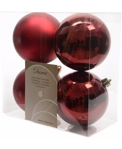Onbreekbare donker rode kerstballen 10 cm - 8 stuks - kerstversiering