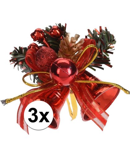 3x Rode kerstklokjes/kerststukjes decoraties 8 cm