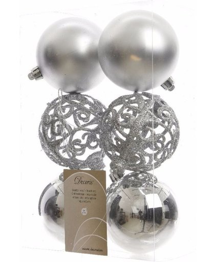 Onbreekbare zilveren kerstballen 8 cm - 12 stuks - kerstversiering