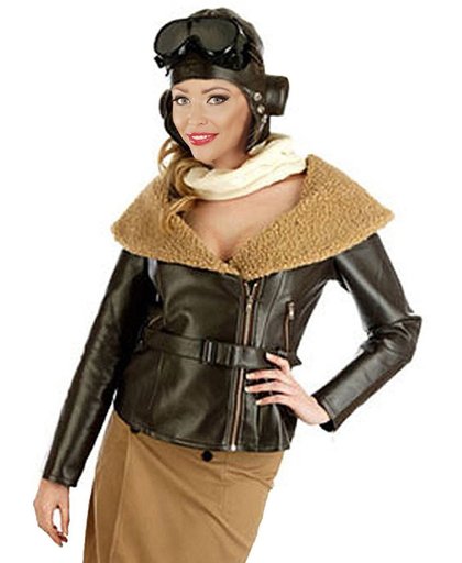 Piloot & Luchtvaart Kostuum | Retro Vliegenier Dame Amelia Earhart | Vrouw | Large | Carnaval kostuum | Verkleedkleding
