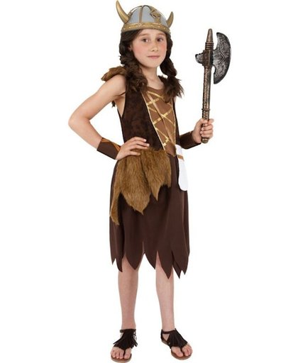 Viking Meisje kostuum - Vikingen verkleedkleding voor kind maat 128-140 - Jurkje met bont + polsband