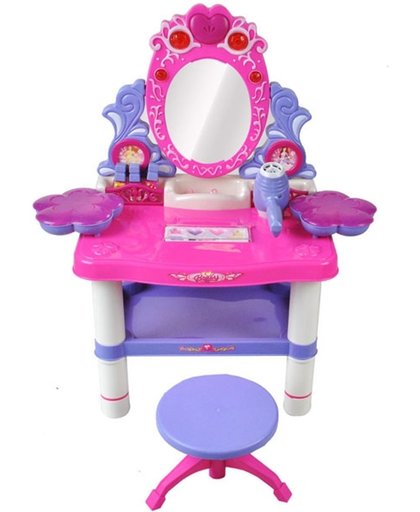 Kaptafel met spiegel en krukje / stoel voor meisjes - Inclusief accessoires en make up - Roze