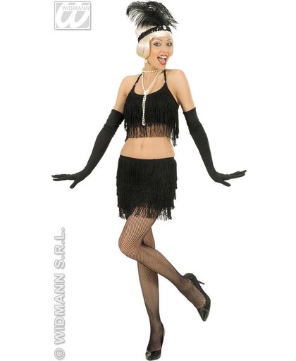Jaren 20 Danseressen Kostuum | Twintiger Jaren Rok En Top Zwart Met Franjes Kostuum Vrouw | Small | Carnaval kostuum | Verkleedkleding