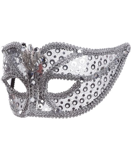 Venetiaans masker zilver pailletten op diadeem