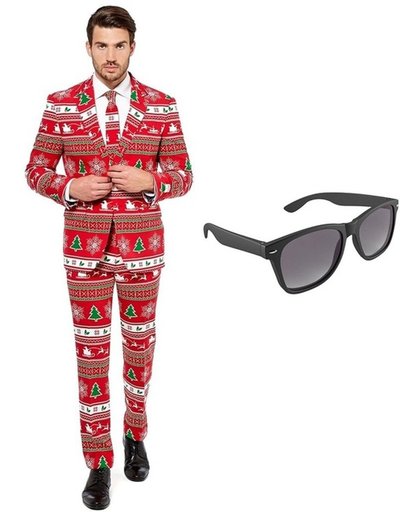 Kerstboom print heren kostuum / pak - maat 48 (M) met gratis zonnebril