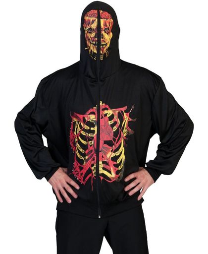 Verkleedpak hoodie met skelet tekening volwassene Bloedig Skelet S