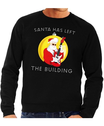 Foute kersttrui / sweater Santa has Left the Building voor heren - zwart - Kerstman met gitaar M (50)