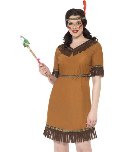 Indianen jurkje met hoofdband en veer - Wild West verkleedkleding dames - Maat L - 44-46