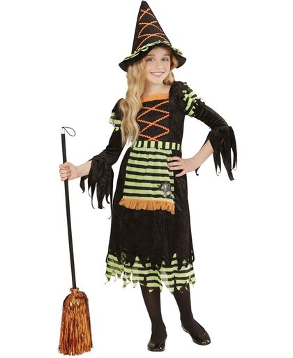 Heks & Spider Lady & Voodoo & Duistere Religie Kostuum | Kleurige Heks Kind | Meisje | Maat 140 | Halloween | Verkleedkleding