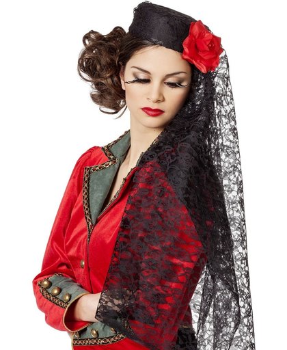 Spaanse Carmen hoed met rode roos