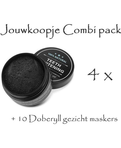 (COMBI PACK 4 STUKS) Tandenbleek activerende charcoal +10 Doberyll gezichtmaskers