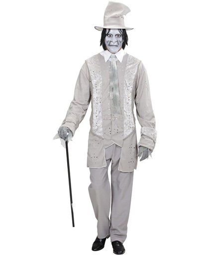 Spook & Skelet Kostuum | Spookachtige Heer Witte Horror Heer | Man | Small | Halloween | Verkleedkleding