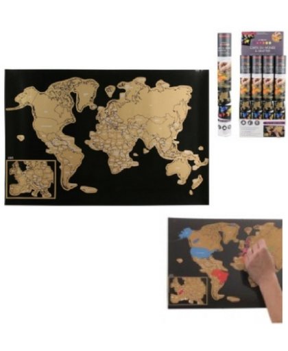 Kras wereldkaart | wereldkaarten | zwart/goud | kraskaarten