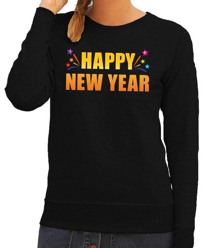 Oud en nieuw sweater/ trui Happy new year zwart dames - Nieuwjaarsborrel kleding XS (34)