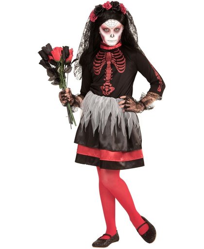 Spaans & Mexicaans Kostuum | Agape Bruid Dia De Los Muertos | Meisje | Maat 158 | Halloween | Verkleedkleding