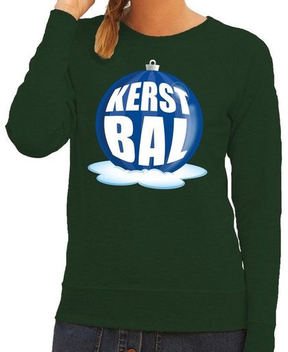 Foute kersttrui kerstbal blauw op groene sweater voor dames - kersttruien S (48)