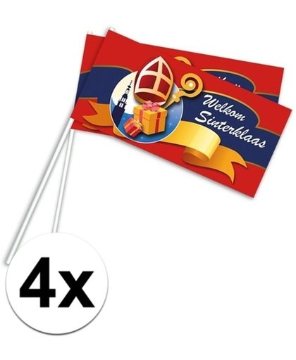 4 x Welkom Sinterklaas zwaaivlaggetjes - Sinterklaas vlaggetjes