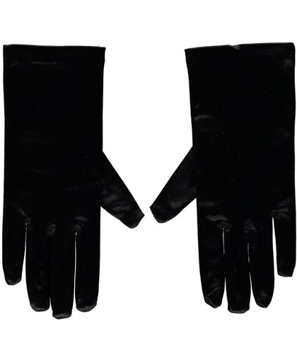 Zwarte pieten handschoenen kort van satijn 20 cm