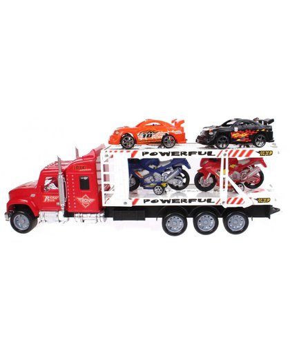Diakakis Vrachtwagen Met Auto's En Motor's 41 Cm Rood-oranje