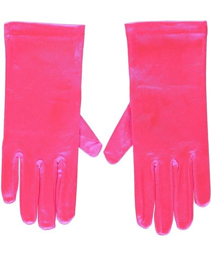 Fuchsia roze gala handschoenen kort van satijn 20 cm