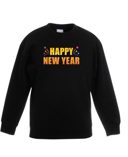 Oud en nieuw sweater/ trui Happy new year zwart heren - Nieuwjaars kleding 9-11 jaar (134/146)