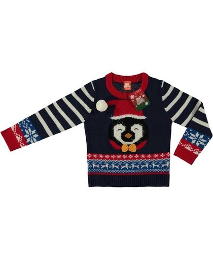 Donker blauwe kersttrui pinguin voor kinderen - Foute kersttruien jongens/meisjes 92/98 (2/3 jaar)