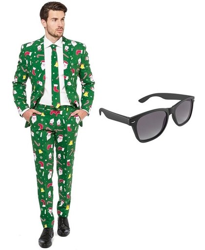 Kerst print heren kostuum / pak - maat 46 (S) met gratis zonnebril