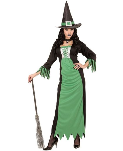 Heks & Spider Lady & Voodoo & Duistere Religie Kostuum | Groene Heks | Vrouw | Medium | Halloween | Verkleedkleding
