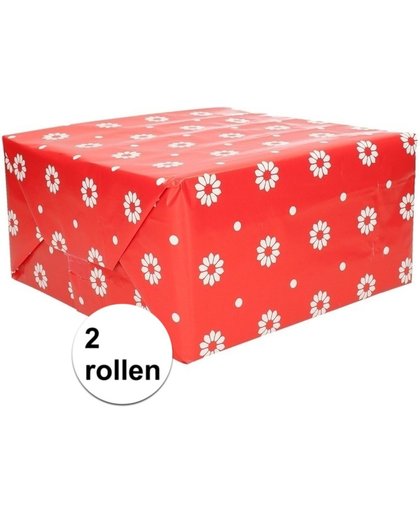 Inpakpapier rood met bloemen - 200 x 70 cm - kadopapier / cadeaupapier