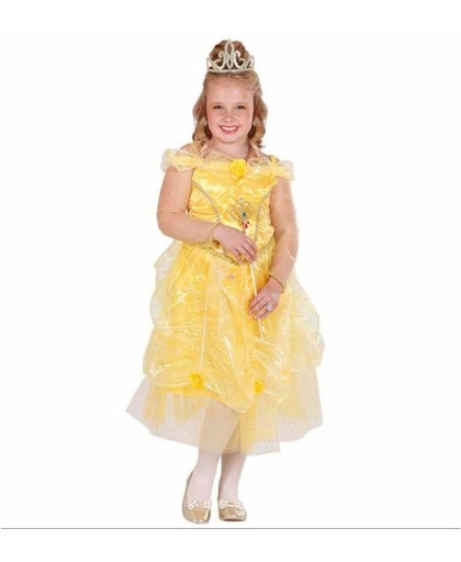 Prinses van de Zon - prinsessenjurk geel + kroon - 3/4 jaar - 110 cm