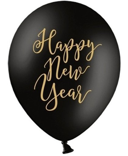 6x Zwarte Happy New Year ballonnen oud en nieuw/nieuwjaar