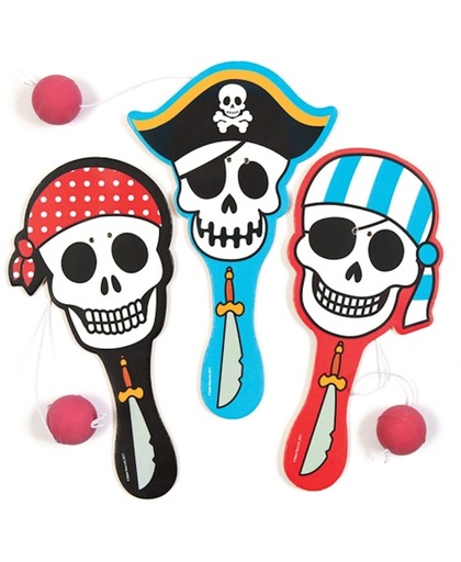 Houten bats met piraat voor kinderen – een leuk cadeautje voor uitdeelzakjes voor kinderen (verpakking van 3)