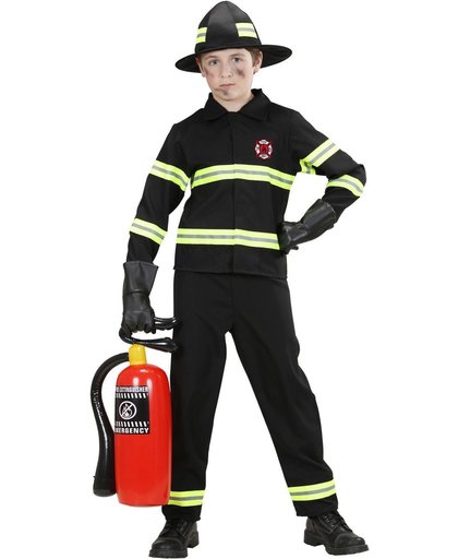 Brandweer Kostuum | Hete Vuren Brandweer Jongen Zwart Kostuum | Maat 158 | Carnaval kostuum | Verkleedkleding