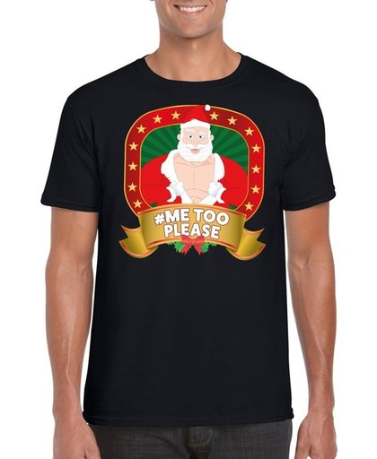 Foute Kerst t-shirt zwart Horney Kerstman  - Hashtag Me Too Please - Kerst shirts L