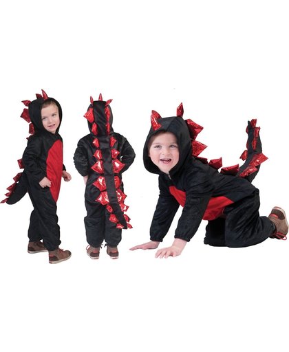 Draak Kostuum | Poezelige Rood-Zwarte Draak | Jongen | Maat 104 | Halloween | Verkleedkleding