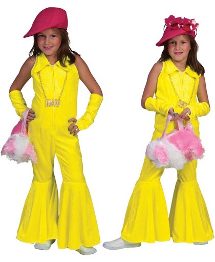 Fluo geel discokostuum voor meisjes - Verkleedkleding