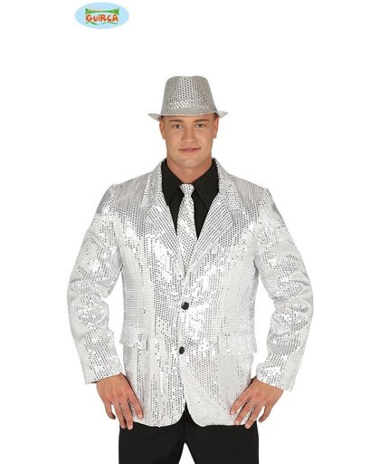 Luxe zilverkleurig lovertjes disco jasje voor mannen - Verkleedkleding